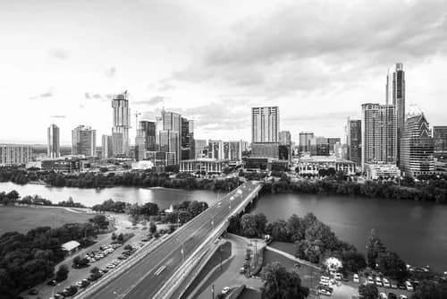 Houston, Texas skyline over the water